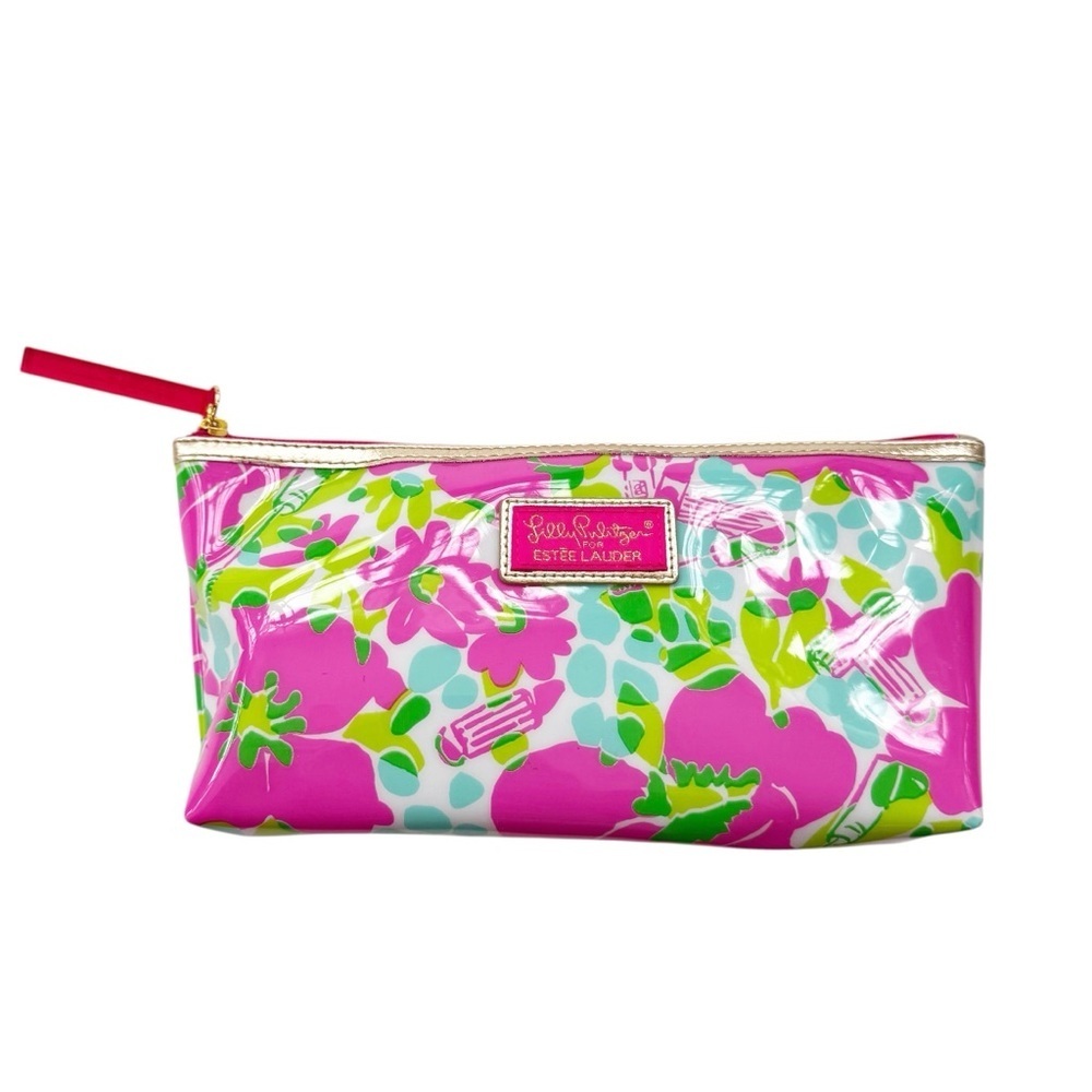 New Lilly Pulitzer For Estee Lauder Pink Flowers Lipstick Makeup Zippered Bag